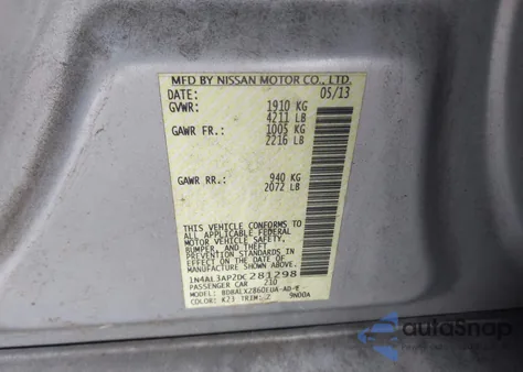 2013 Nissan Altima 2.5 Sl from USA, damaged, VIN 1N4AL3AP2DC281298